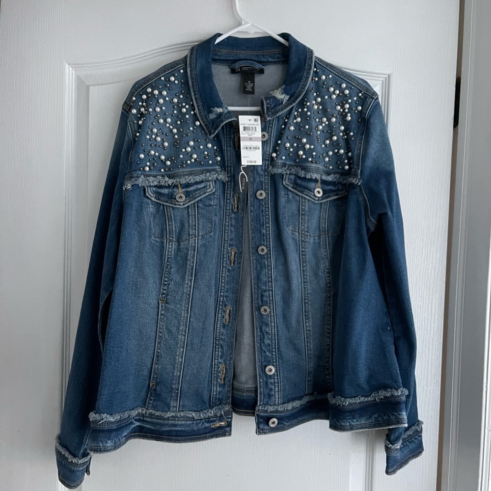 Inc denim jacket with pearl details